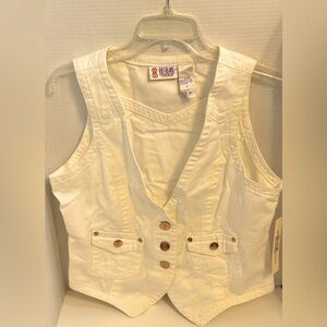 Bill Blass Jeanswear White Denim Vest Top w/bronze color Bill Blass Buttons